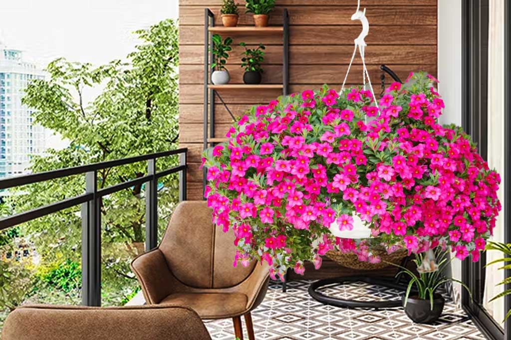 Pink-flower-plants-hanging-on-balcony