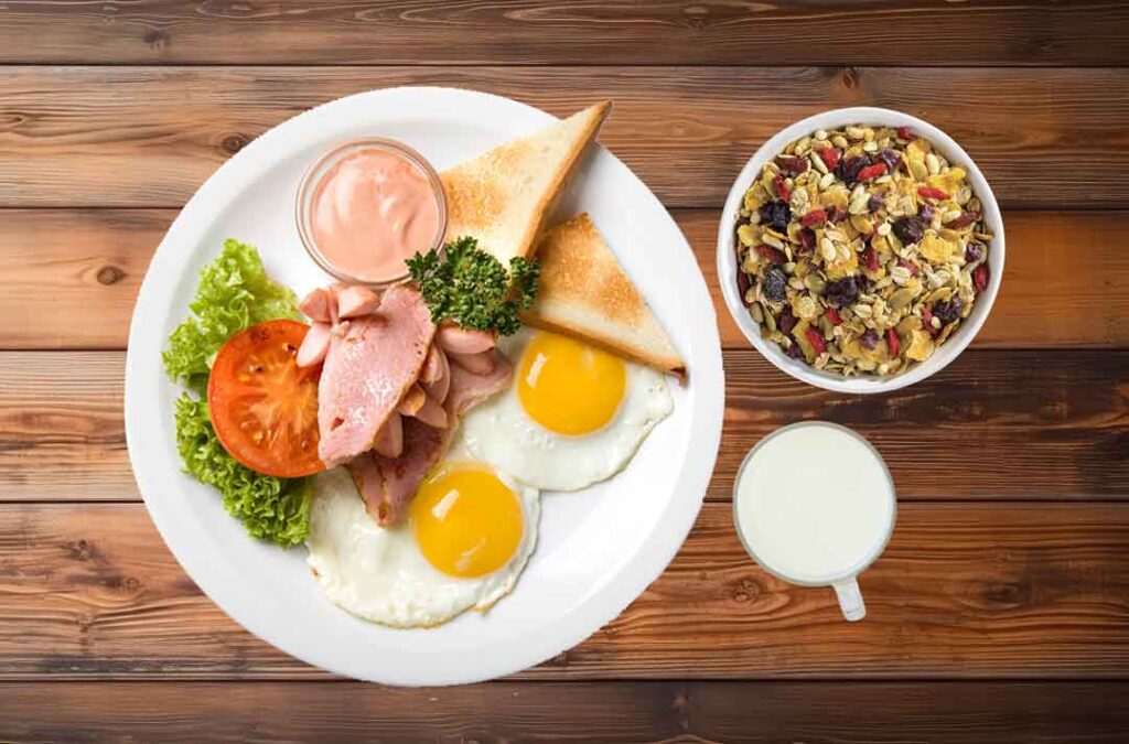 breakfast on the table top view